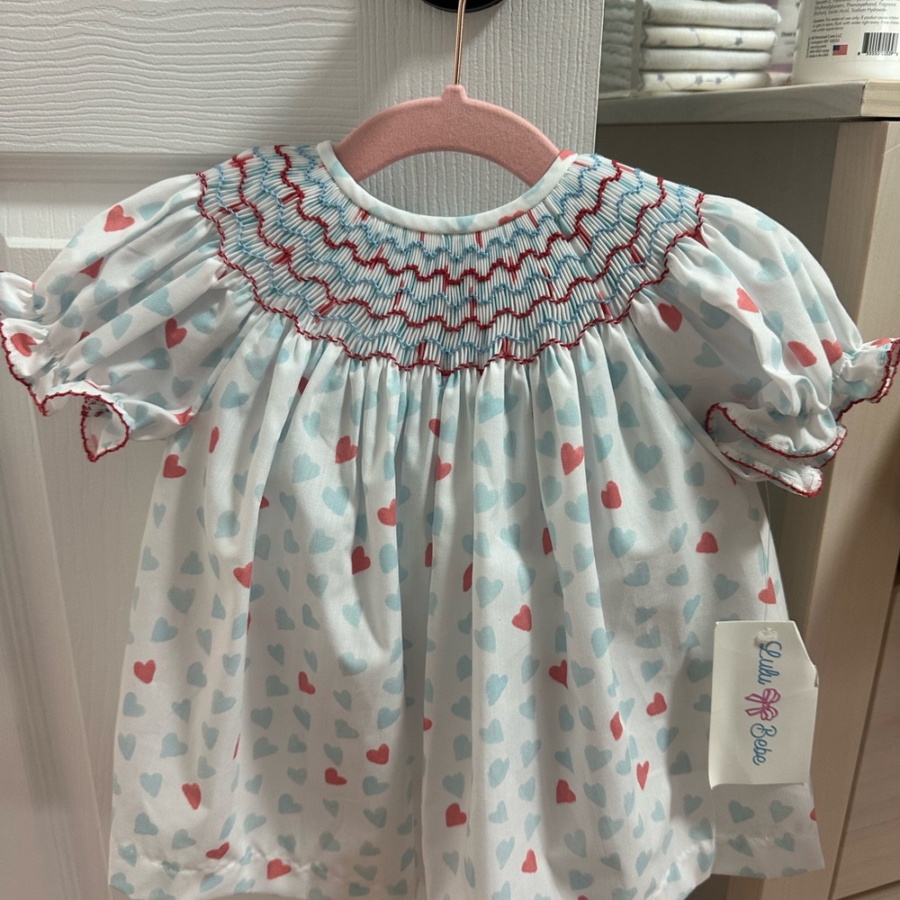 Emma Hearts Bishop Blouse & Bloomers Set - White with Red & Light Blue Hearts